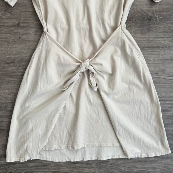XIRENA Emme Tshirt Dress XS Cream Neutral Cotton Tie Waist Minimalist Resortwear - Picture 7 of 12